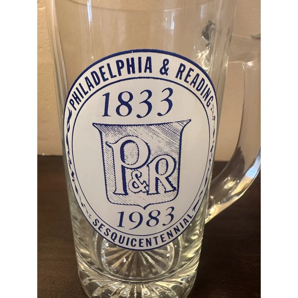 Vtg Philadelphia Reading Railroad Trains Sesquicentennial 1983 Glass Mug